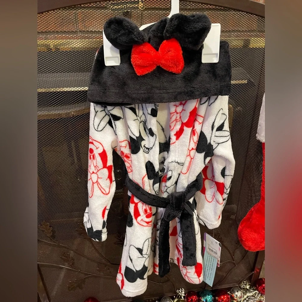 Disney Minnie Mouse Kids Hooded Robe - Black, Red, and White 2T/3T - Picture 4 of 6